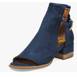 FSJ Navy Peep Open Toe Cut Out Buckle Ankle Bootie Block Low Heeled Sandal